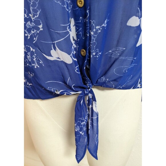 Anthropologie LEIFNOTES "Times Two" Polka Dot Floral Tie Front Blouse Size 8 - Picture 3 of 10